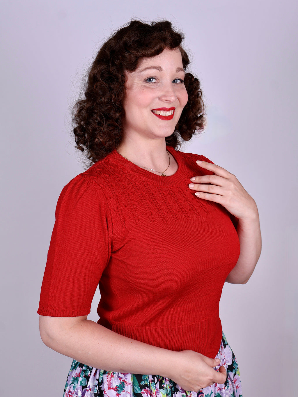 1940s /1950s style short-sleeved pullover - Red - Sally