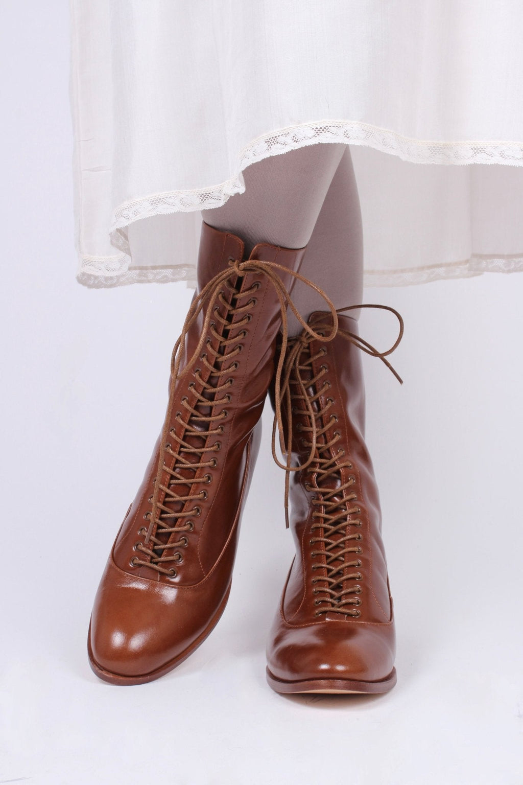 1910s Everyday Lace-up Boots - Cognac Brown - Ruth