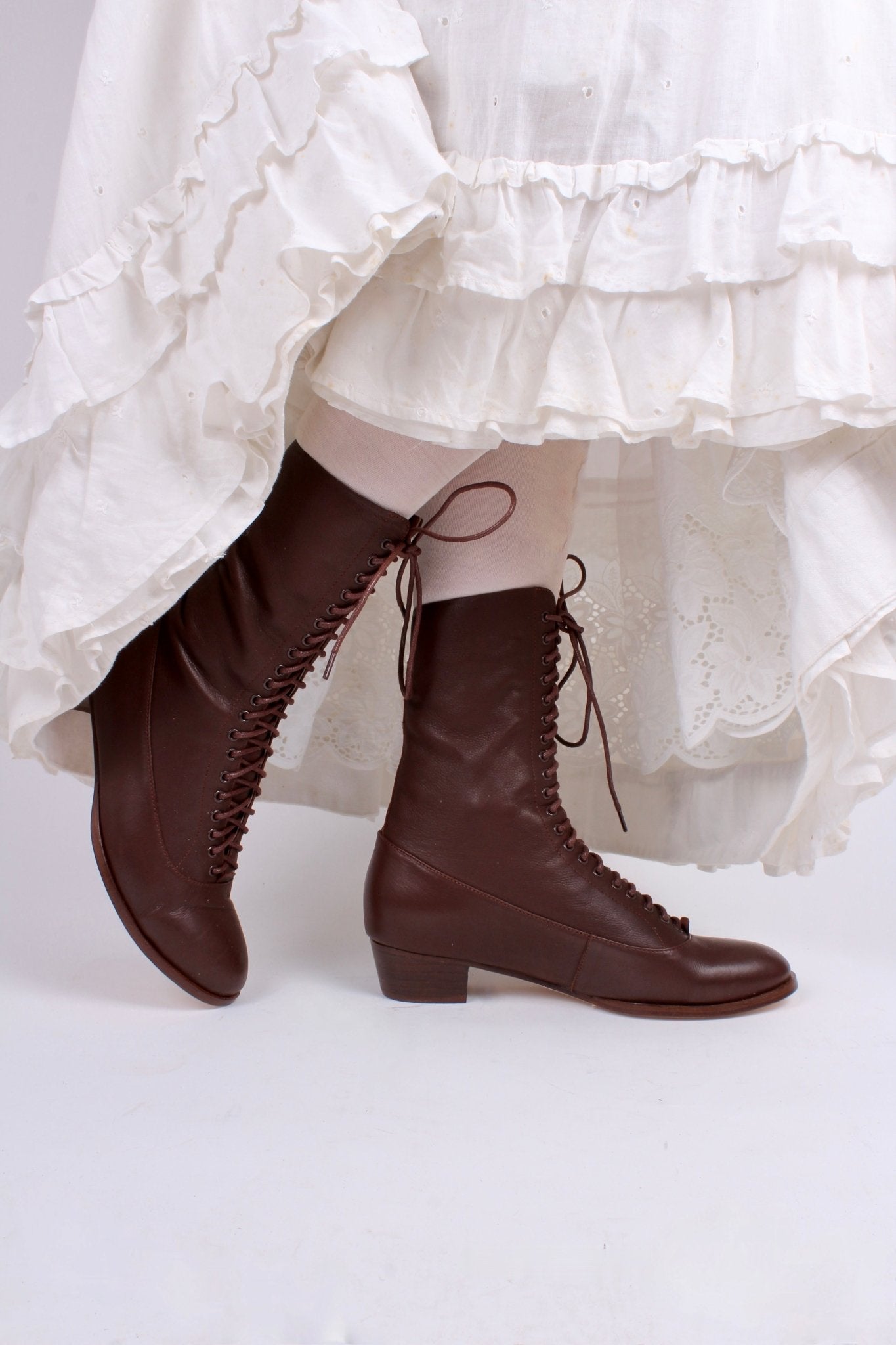 1910s Everyday Lace-up Boots - Dark Brown - Ruth