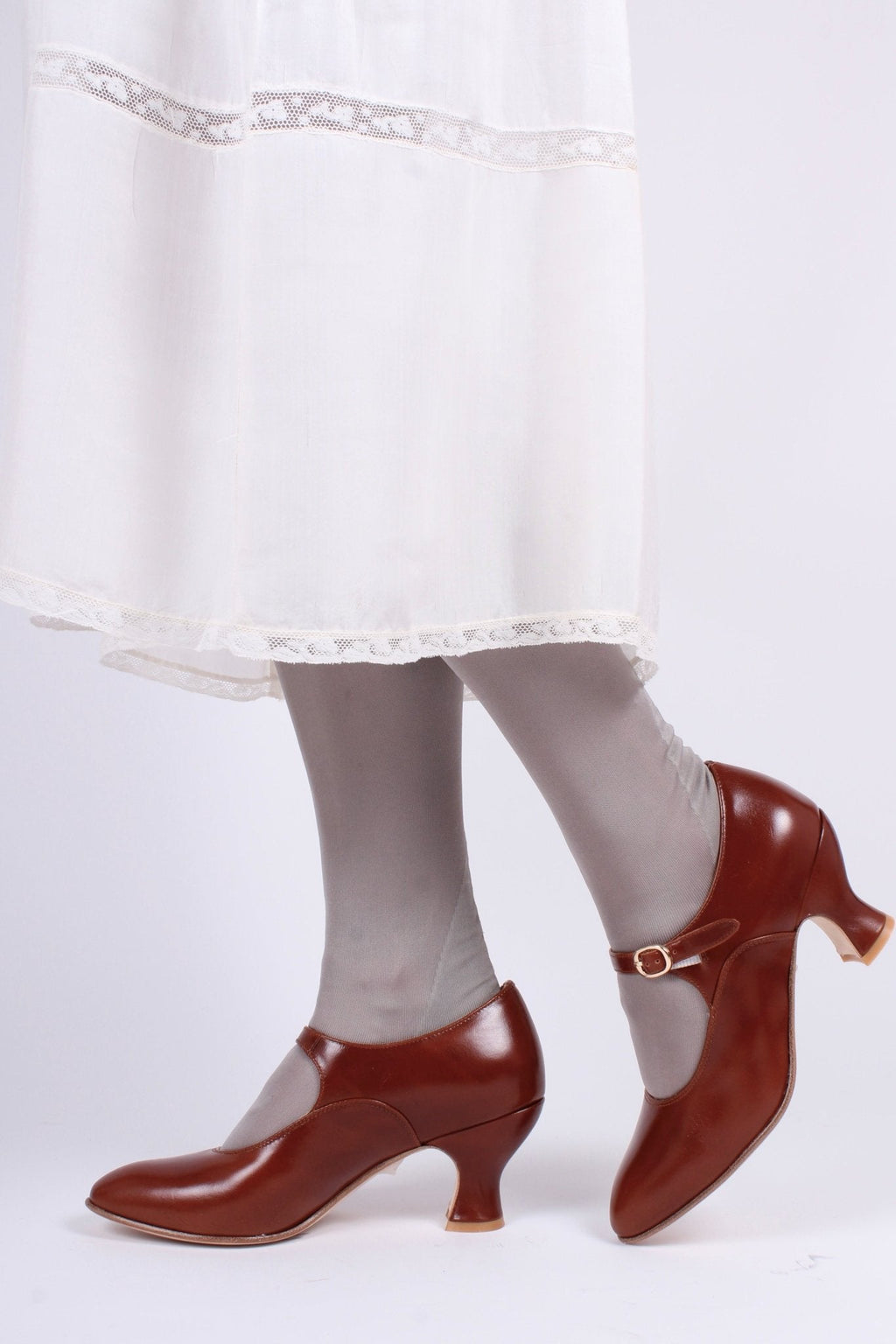 1920's inspired Mary Jane pumps - Cognac brown - Yvonne