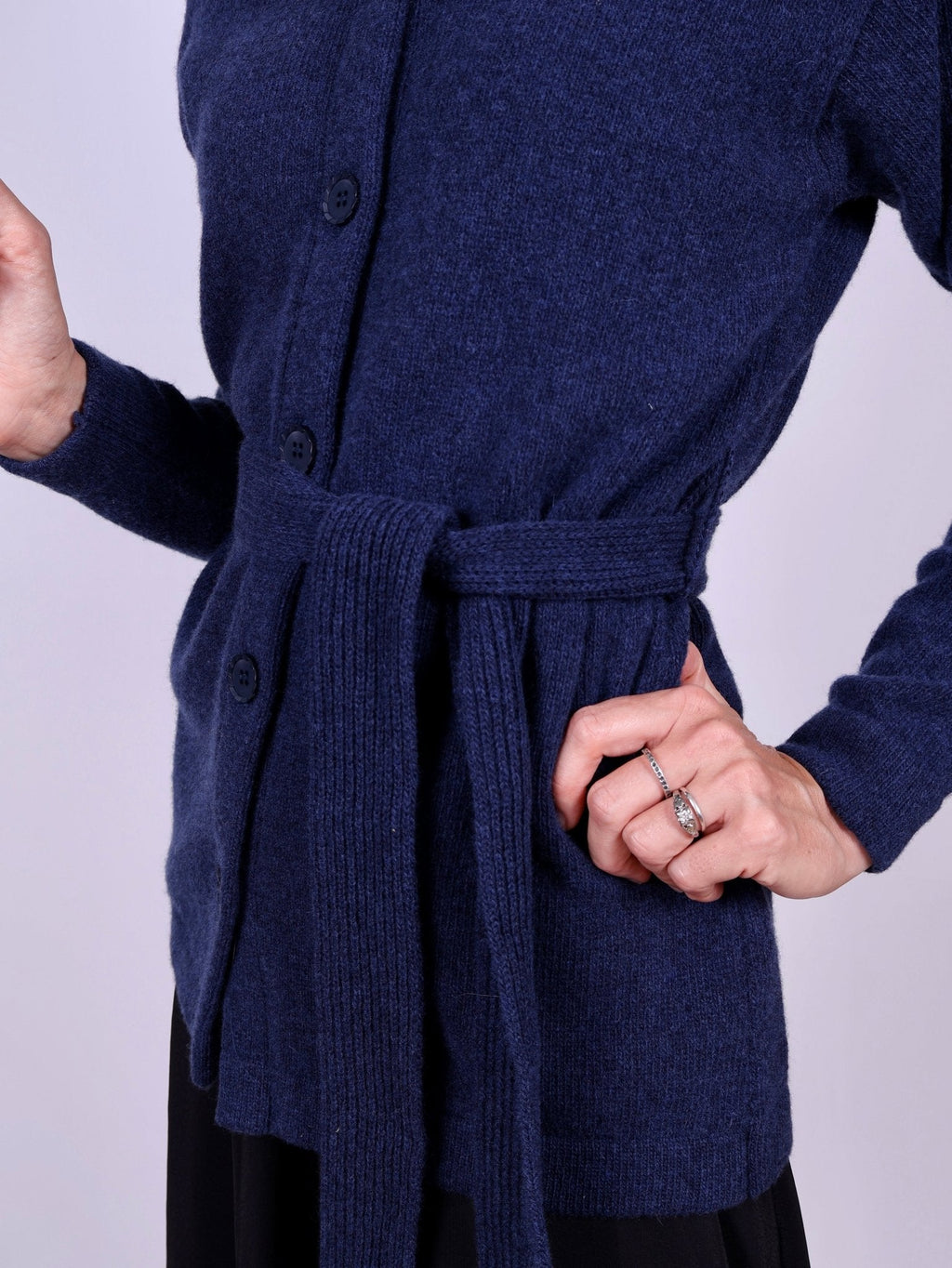 1920s style cardigan with big collar - Blue melange - Pearl