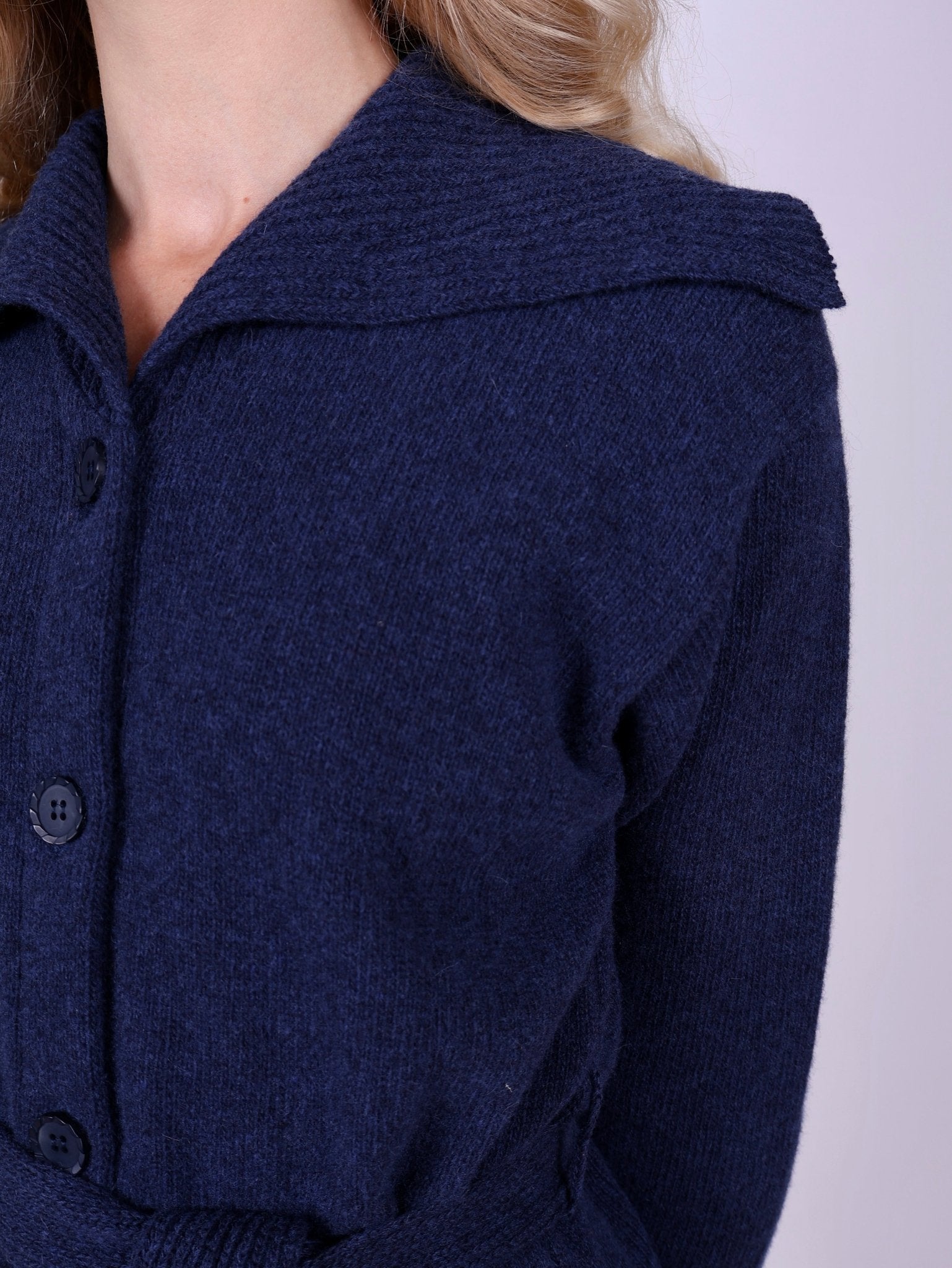 1920s style cardigan with big collar - Blue melange - Pearl