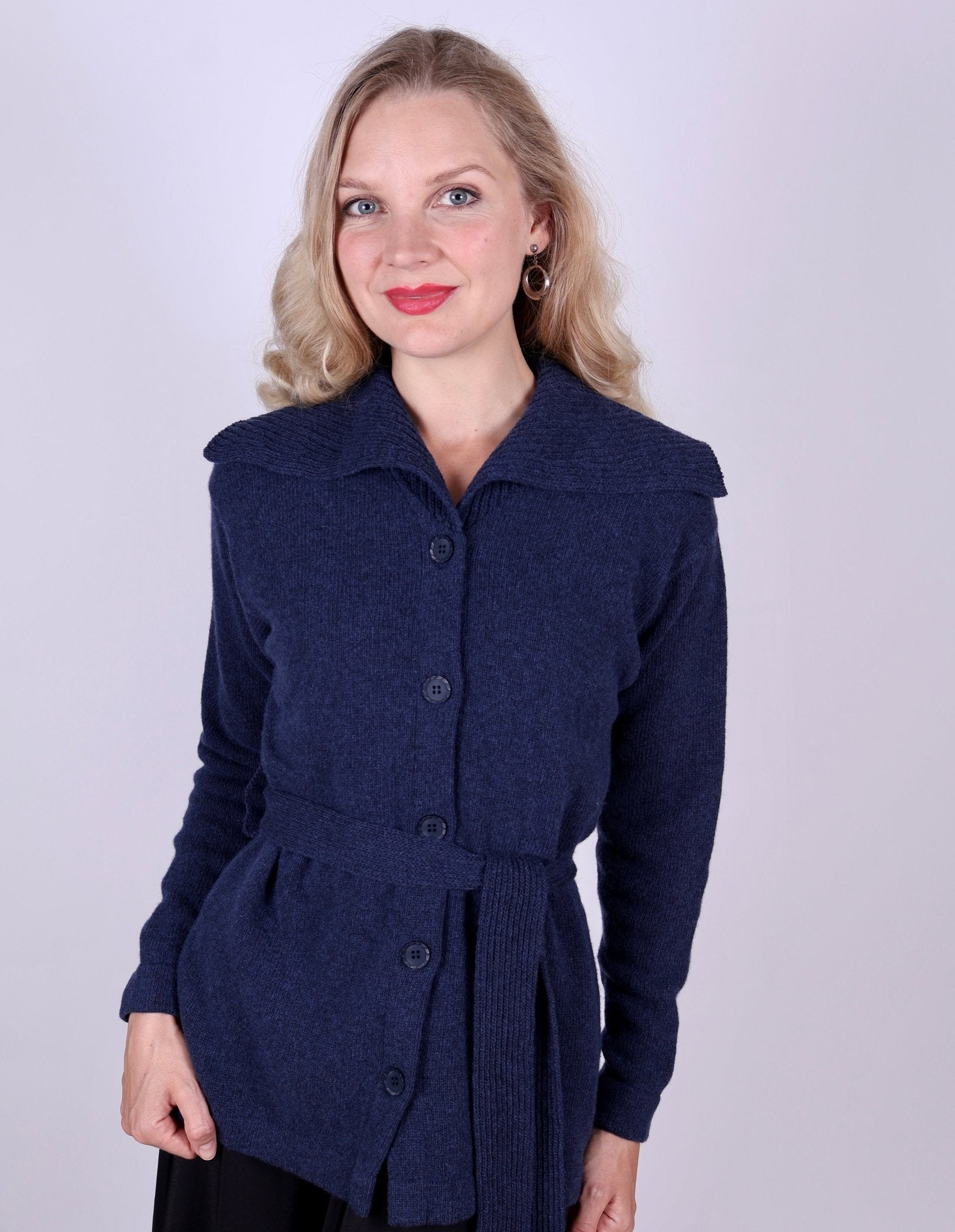1920s style cardigan with big collar - Blue melange - Pearl