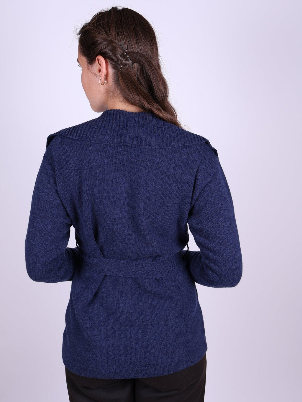 1920s style cardigan with big collar - Blue melange - Pearl