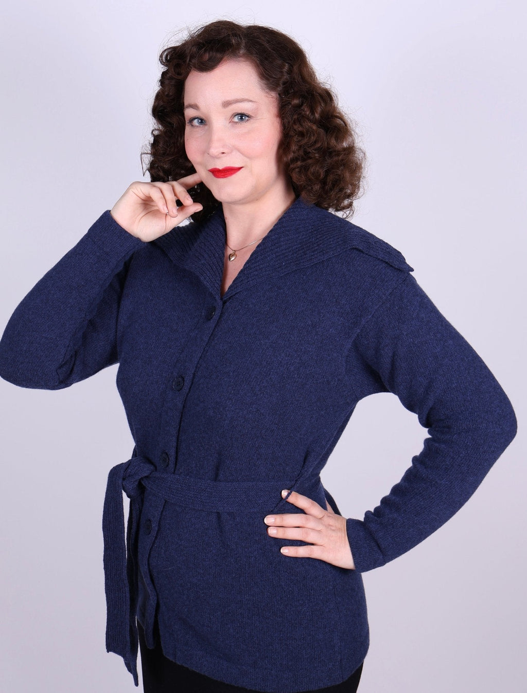 1920s style cardigan with big collar - Blue melange - Pearl