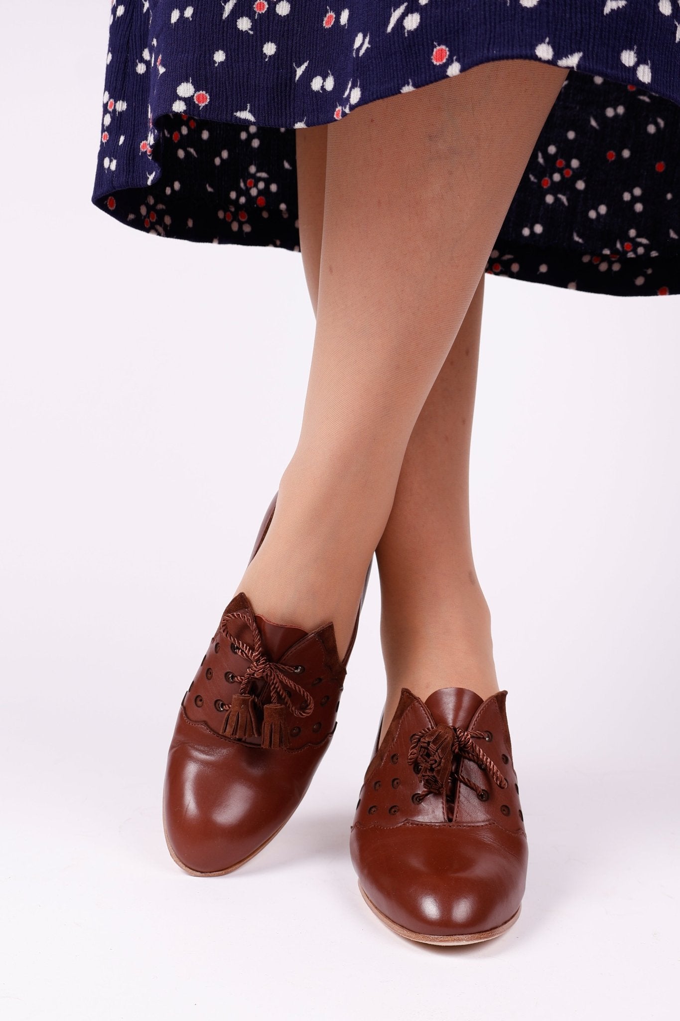 1930s everyday Oxford heels with tassels - Brown - Mildred