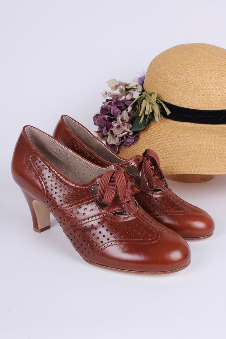 Early 1930s oxford high heels- Cognac Brown - Marie