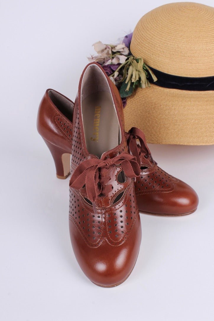 Early 1930s oxford high heels- Cognac Brown - Marie