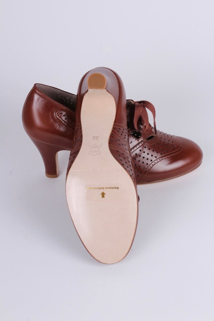 Early 1930s oxford high heels- Cognac Brown - Marie
