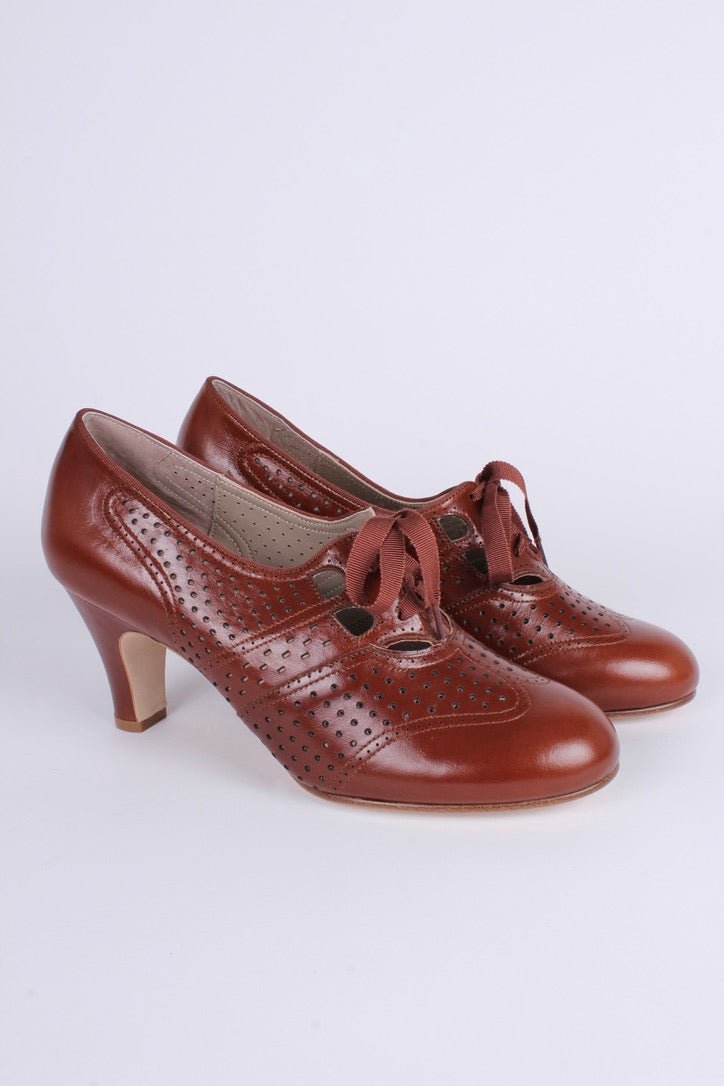 Early 1930s oxford high heels- Cognac Brown - Marie