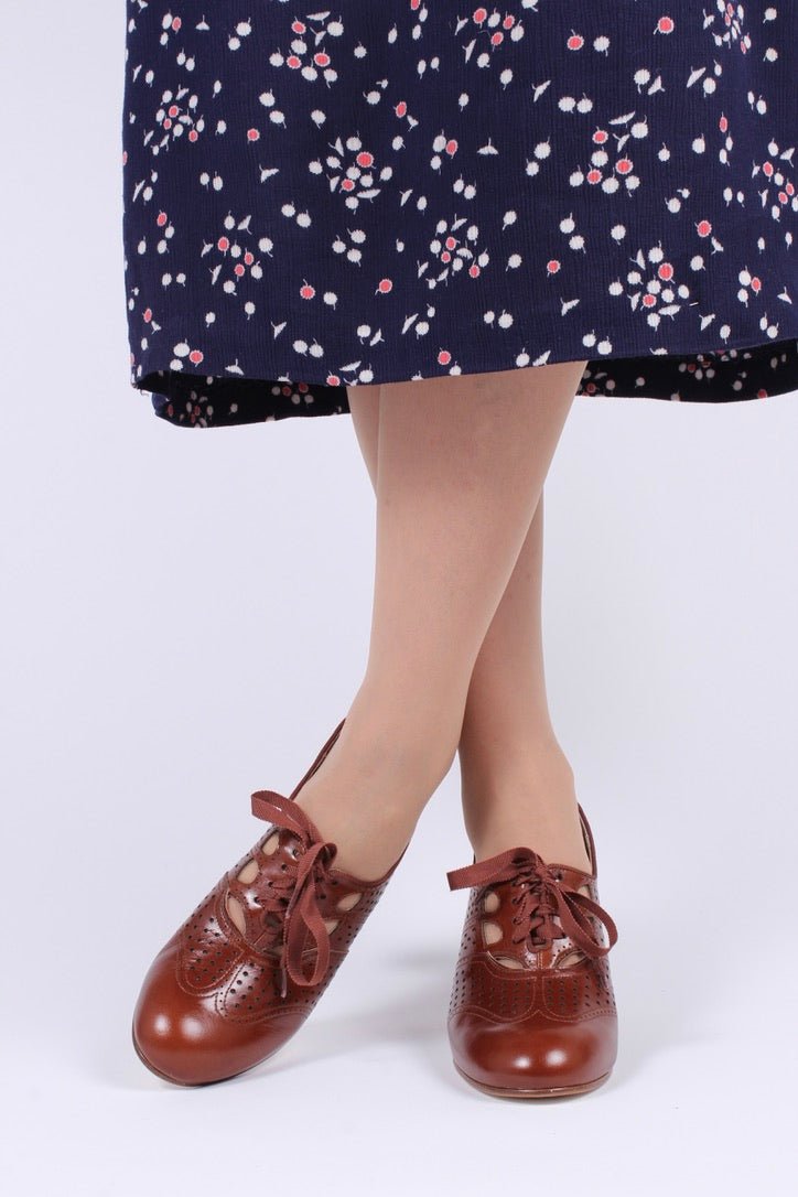 Early 1930s oxford high heels- Cognac Brown - Marie