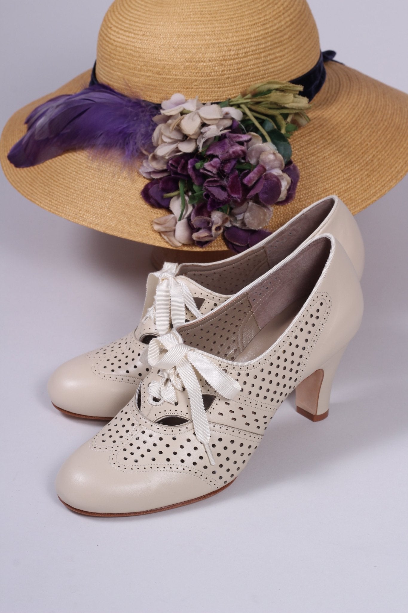 Early 1930s oxford high heels- Cream - Marie