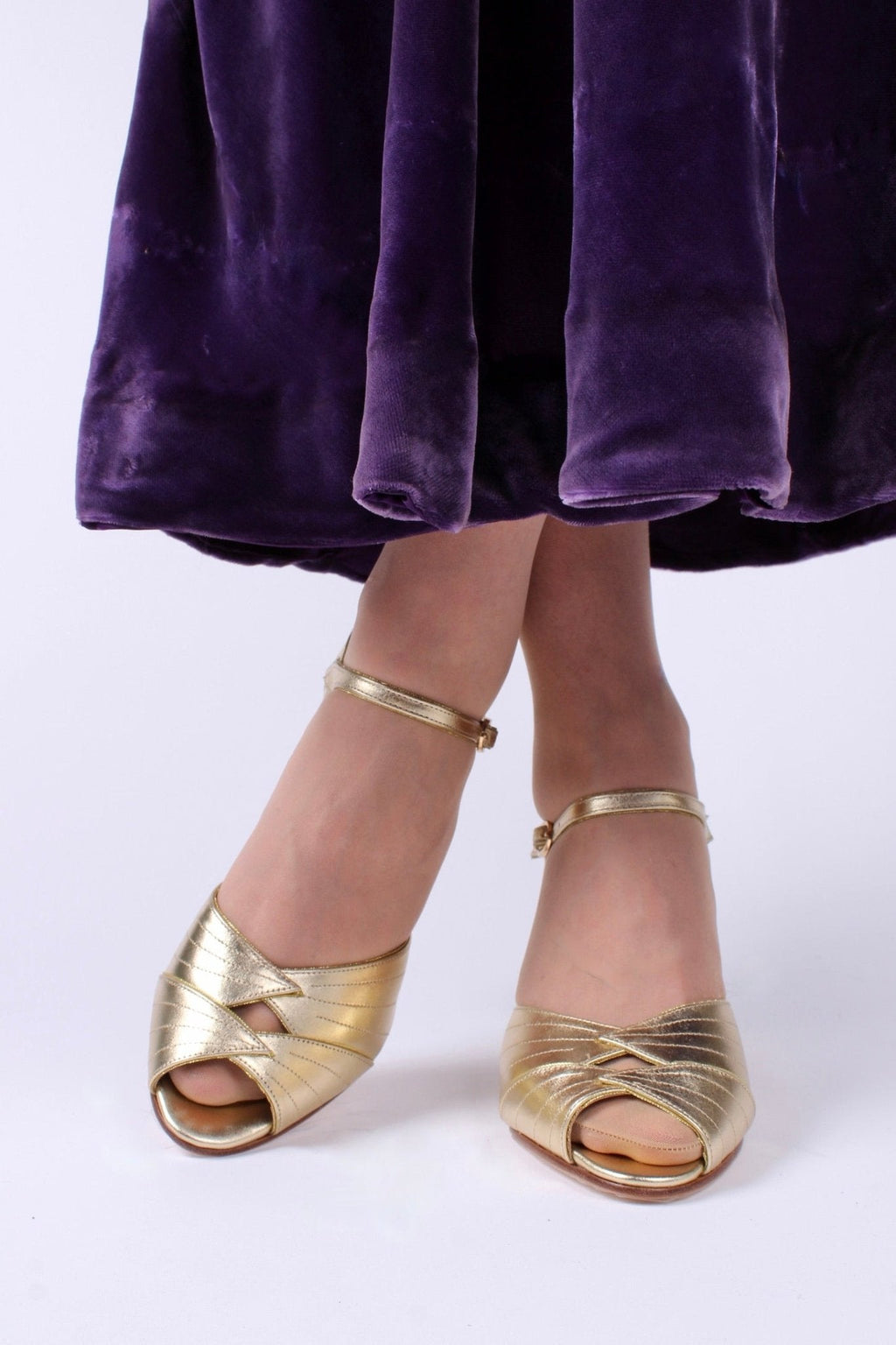 1930s evening shoes with peep toe- gold - Susan