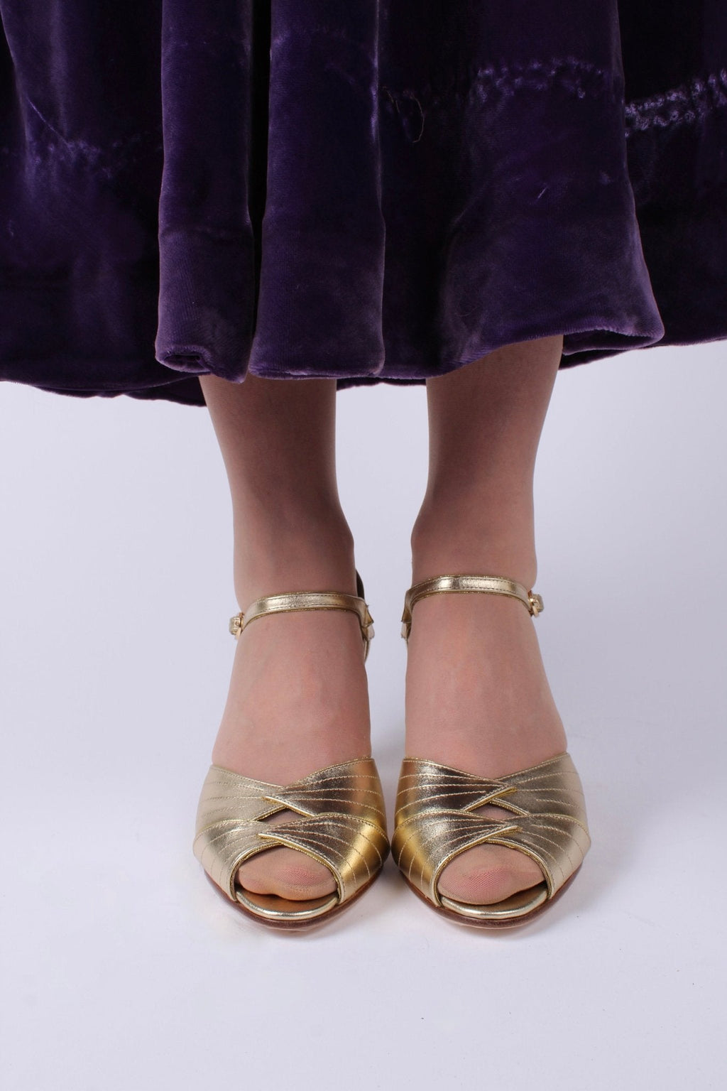 1930s evening shoes with peep toe- gold - Susan
