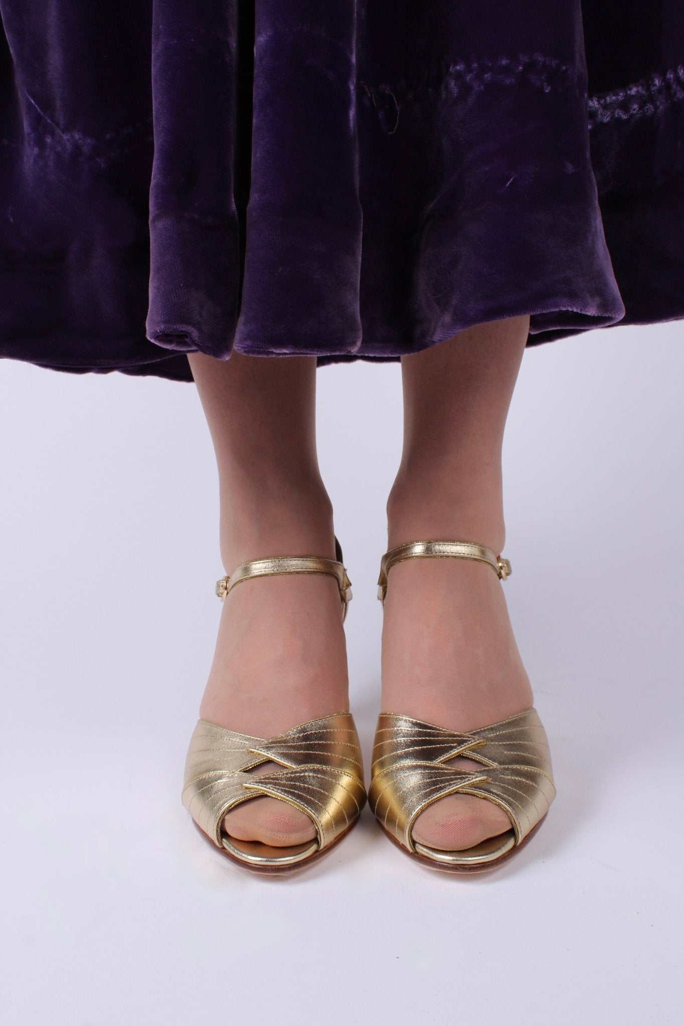 1930s evening shoes with peep toe- gold - Susan