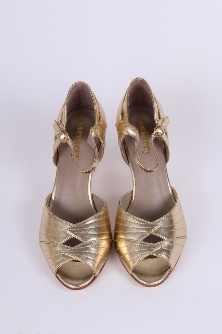 1930s evening shoes with peep toe- gold - Susan