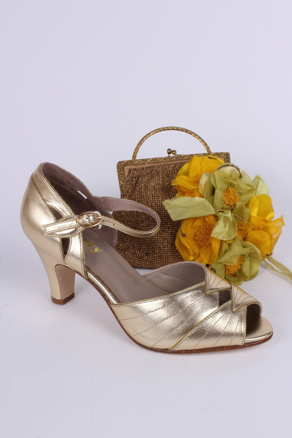 1930s evening shoes with peep toe- gold - Susan