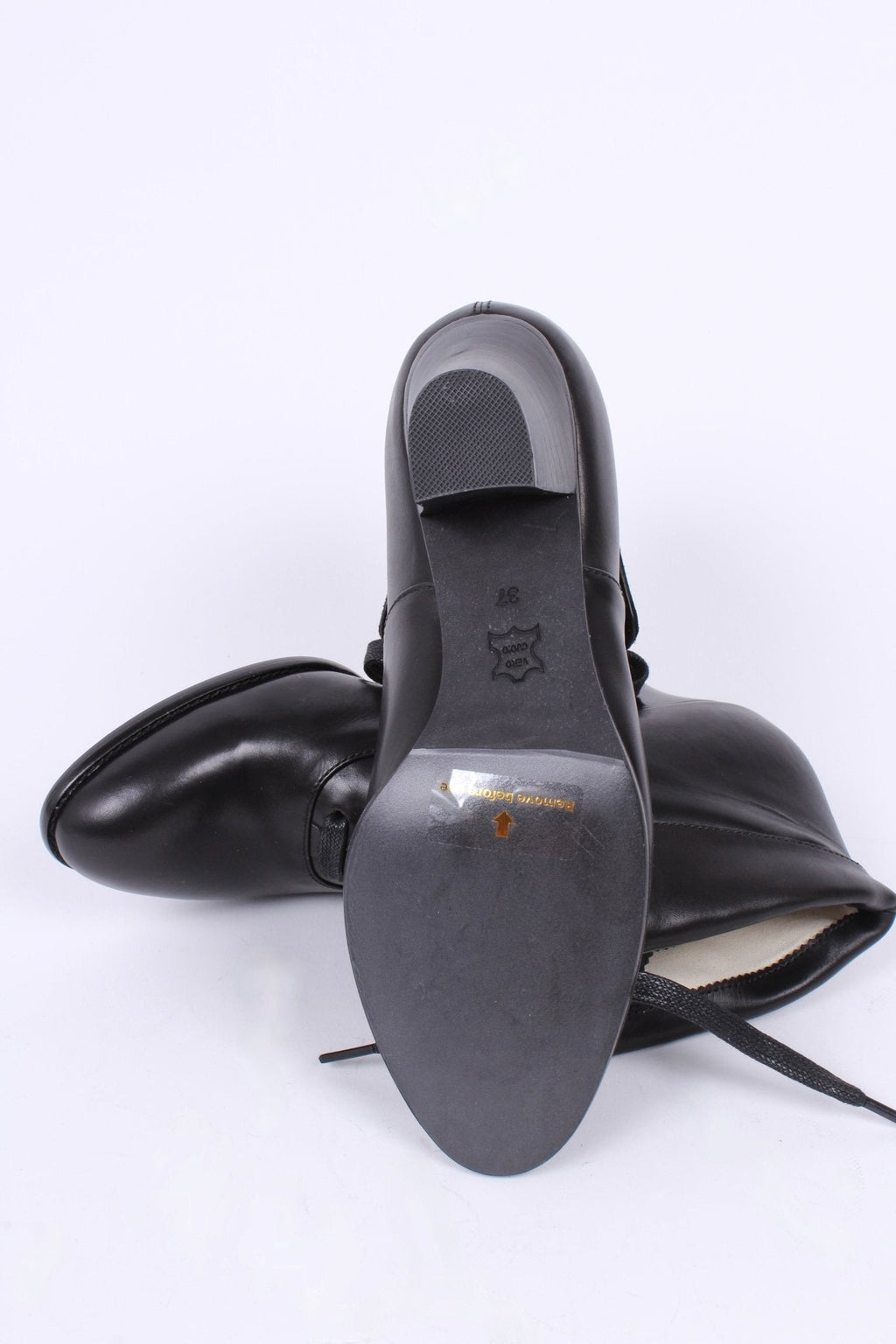 1930s style leather lace-up ankle boot - Black - Betty