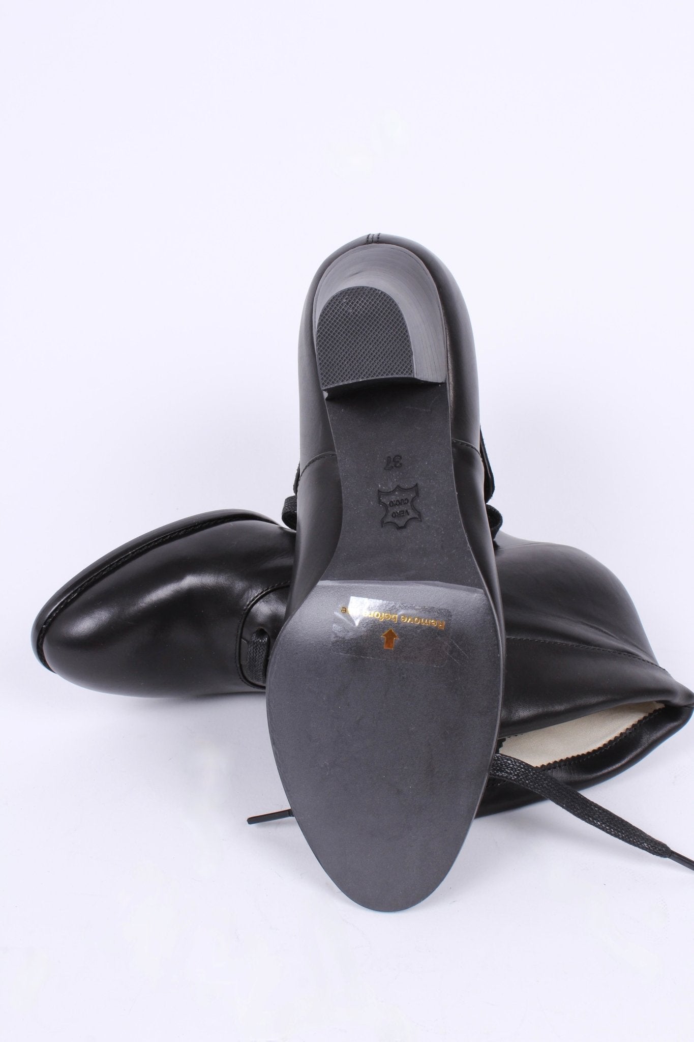 1930s style leather lace-up ankle boot - Black - Betty