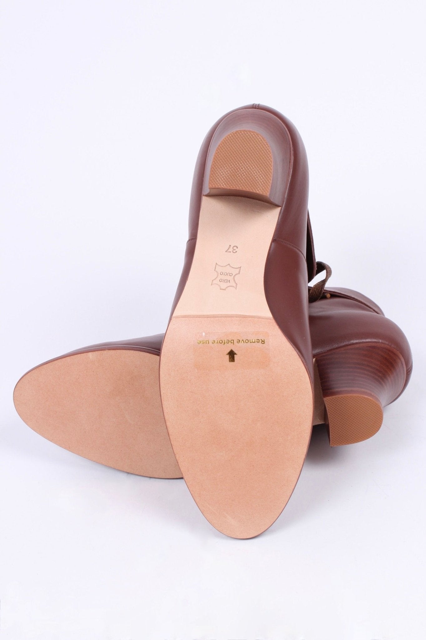 1930s style leather lace-up ankle boot - brown - Betty