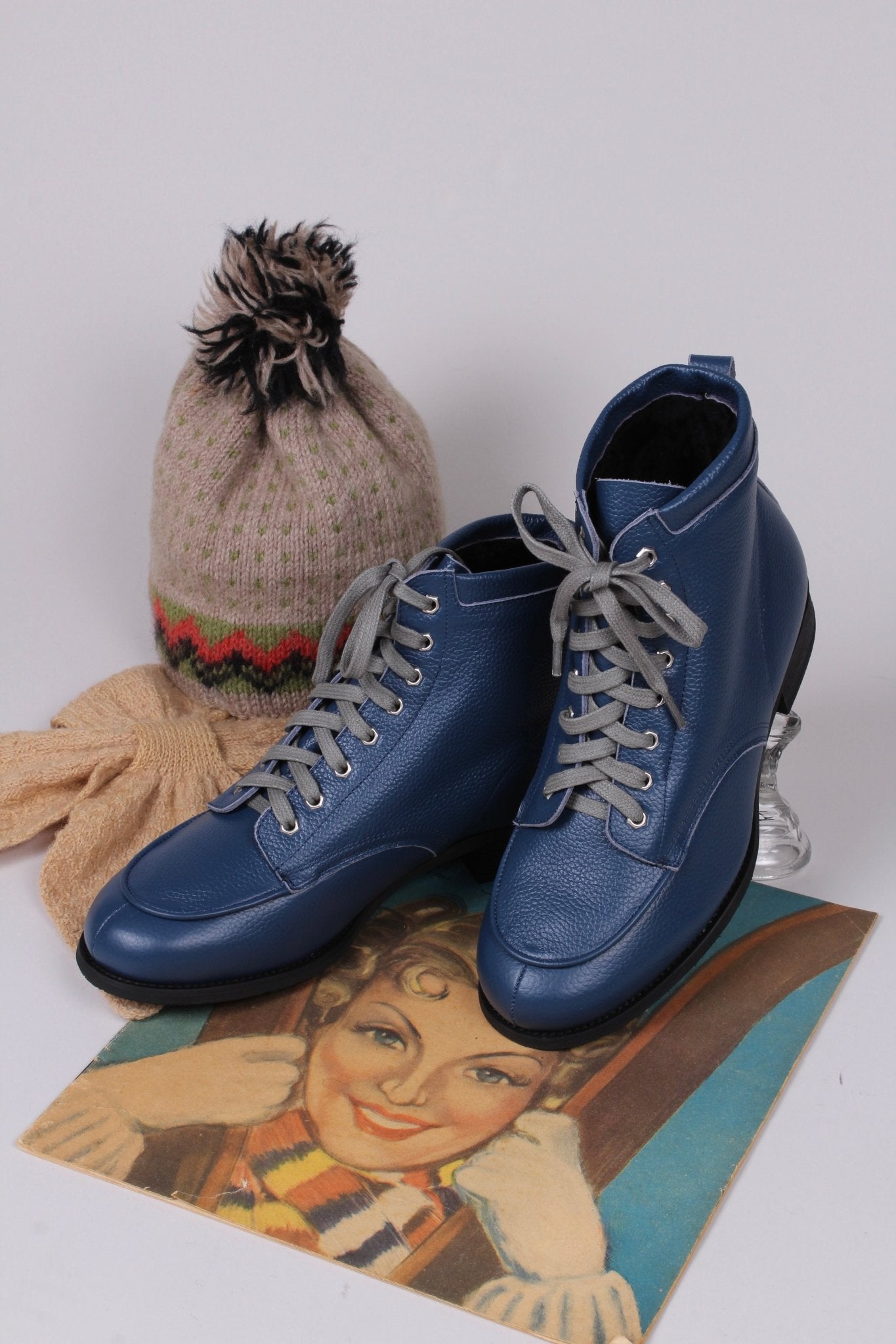 1930s and 1940s winter snow boots with Fur lining - Blue - Rita