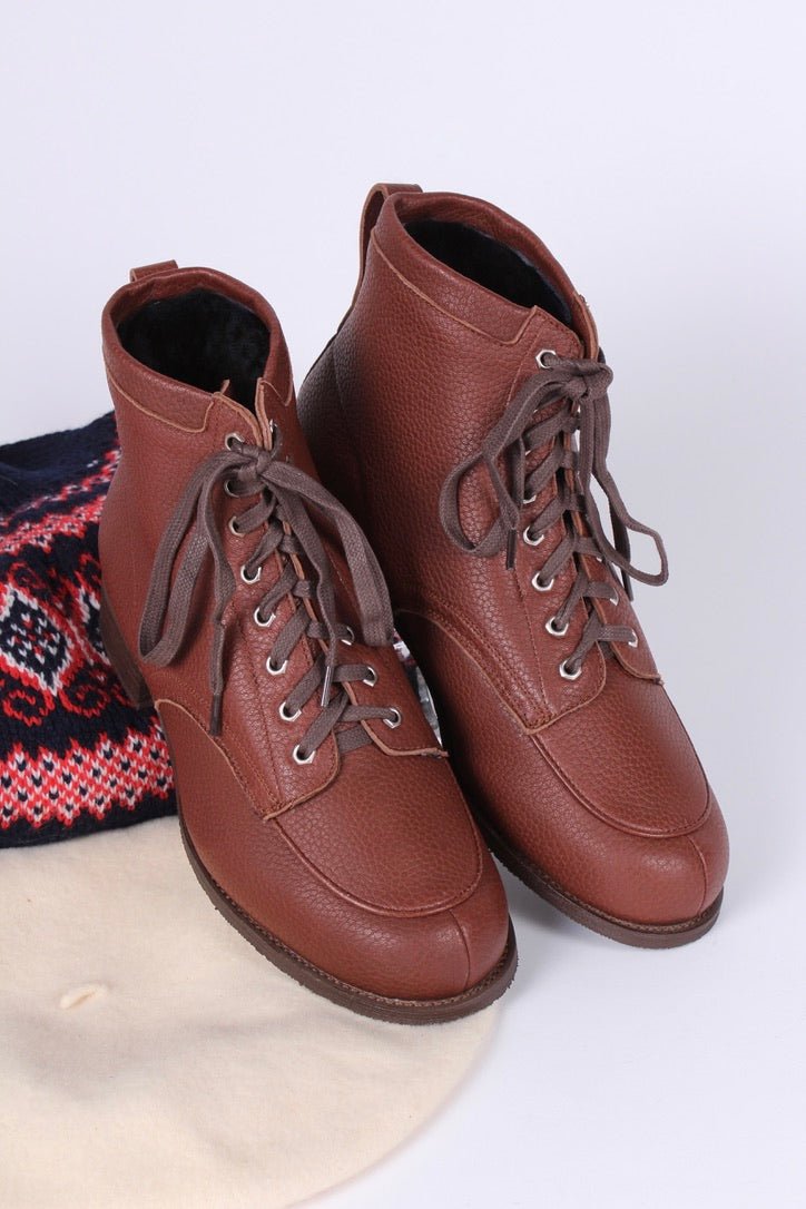 1930s and 1940s winter snow boots with Fur lining - Brown - Rita