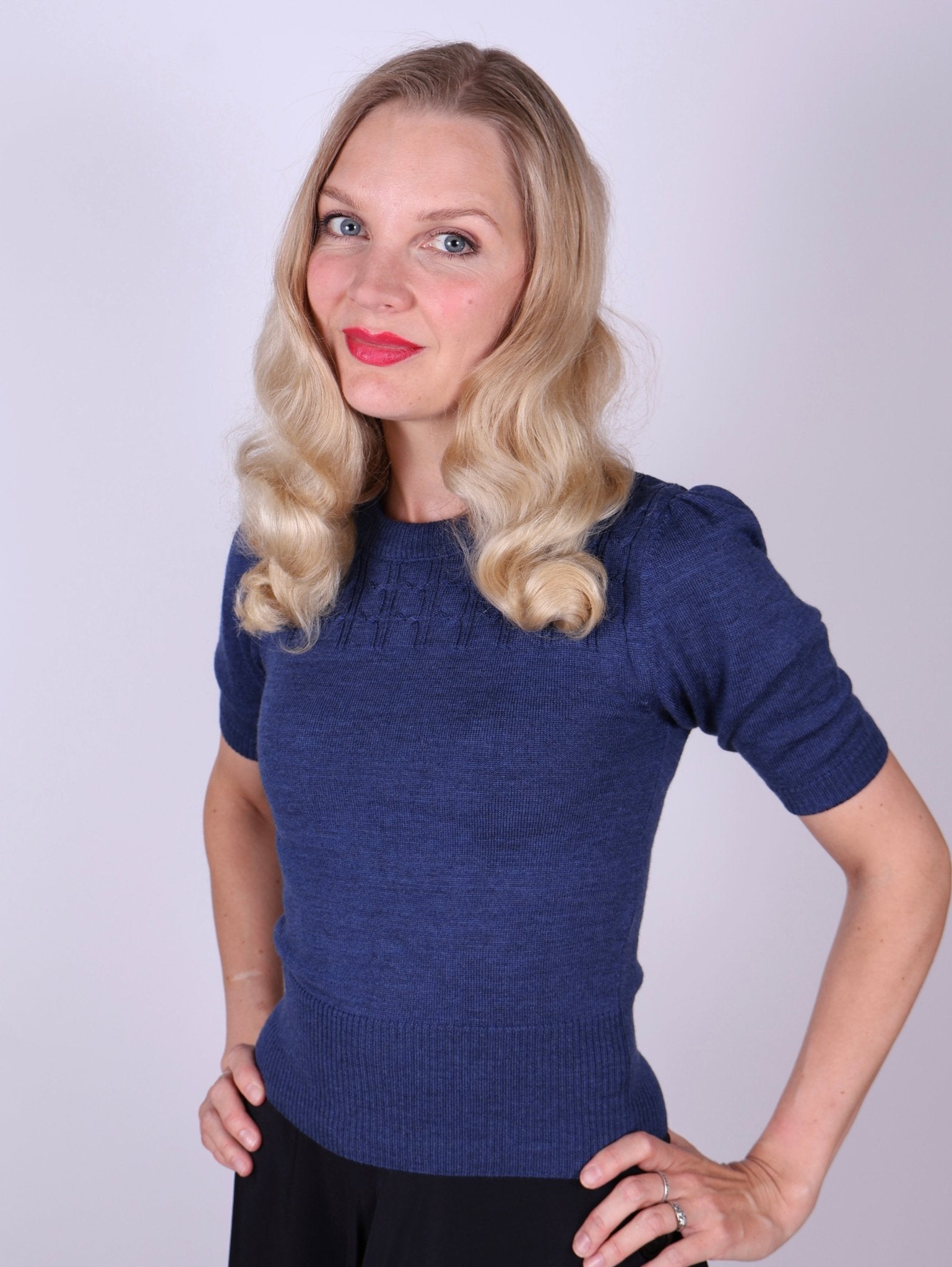 1940s / 1950s style short-sleeved pullover - Blue - Sally