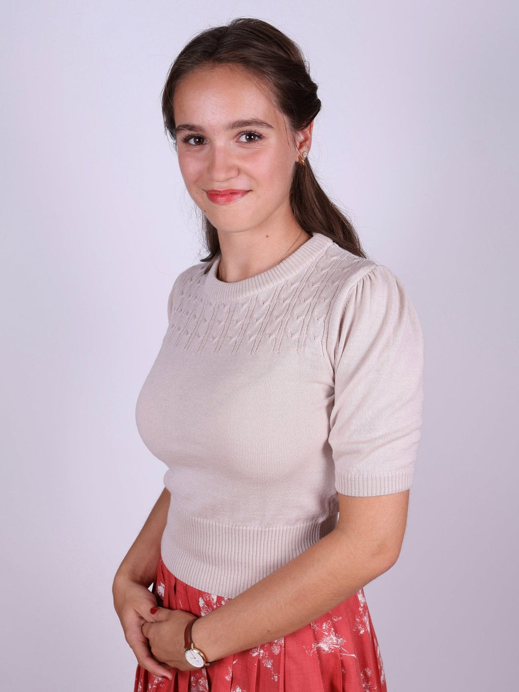 1940s / 1950s style short-sleeved pullover - Cream - Sally