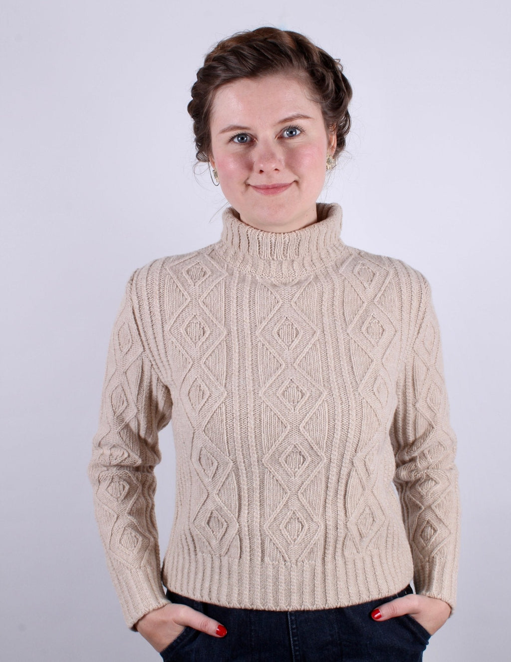 1940s vintage style turtleneck pullover  - Cream - Inger