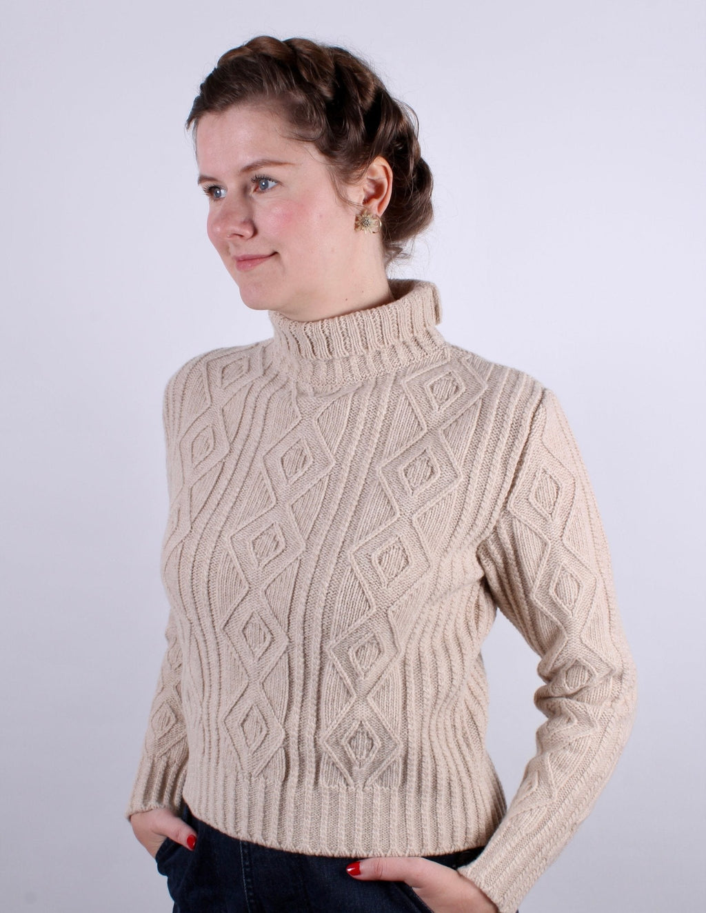 1940s vintage style turtleneck pullover  - Cream - Inger