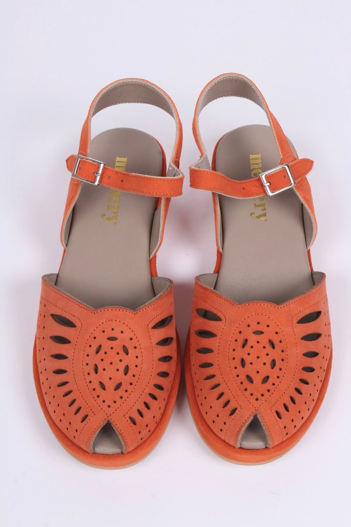 1940s / 50s suede wedge sandals - Abricot - Ella