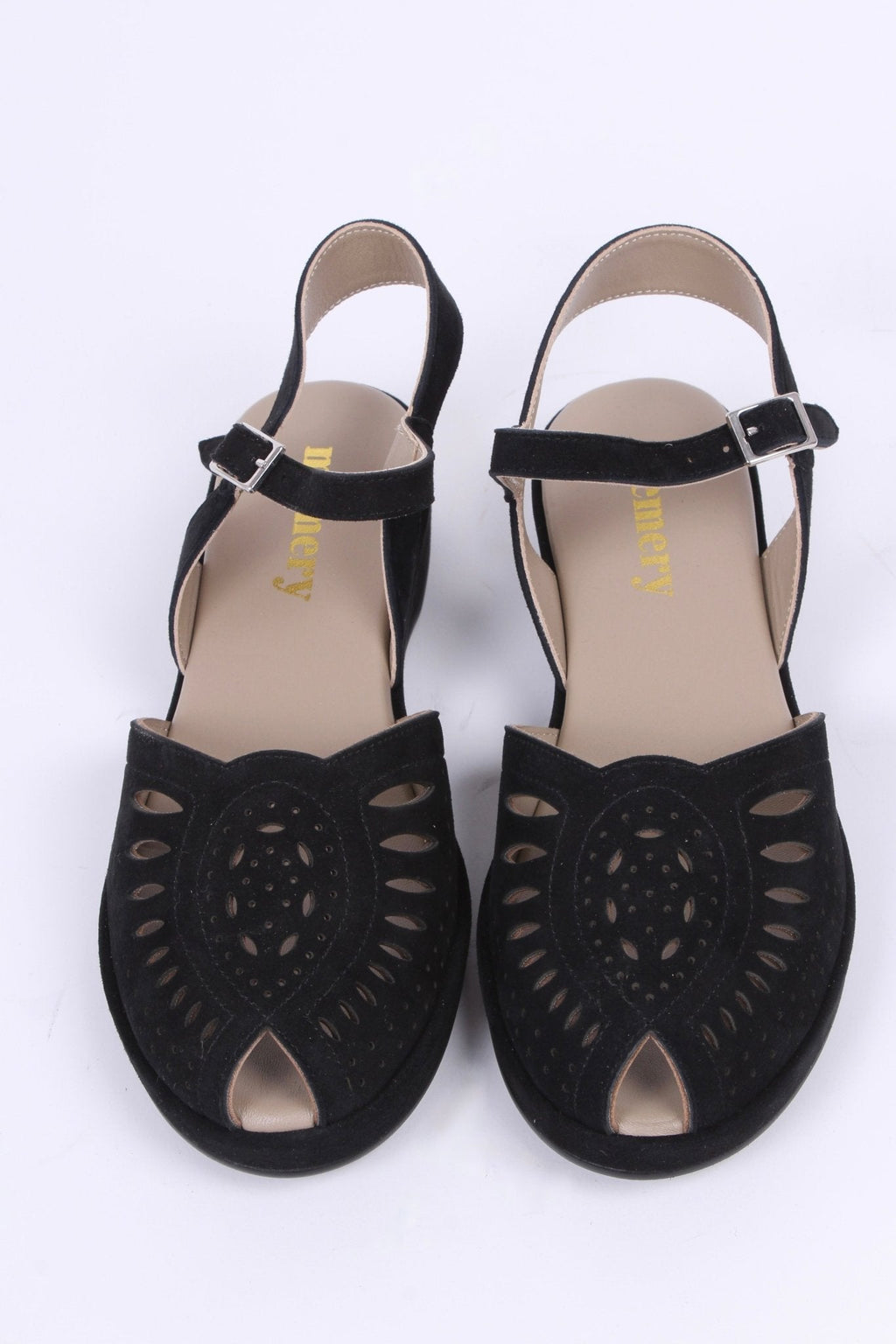 1940s / 50s suede wedge sandals - Black - Ella