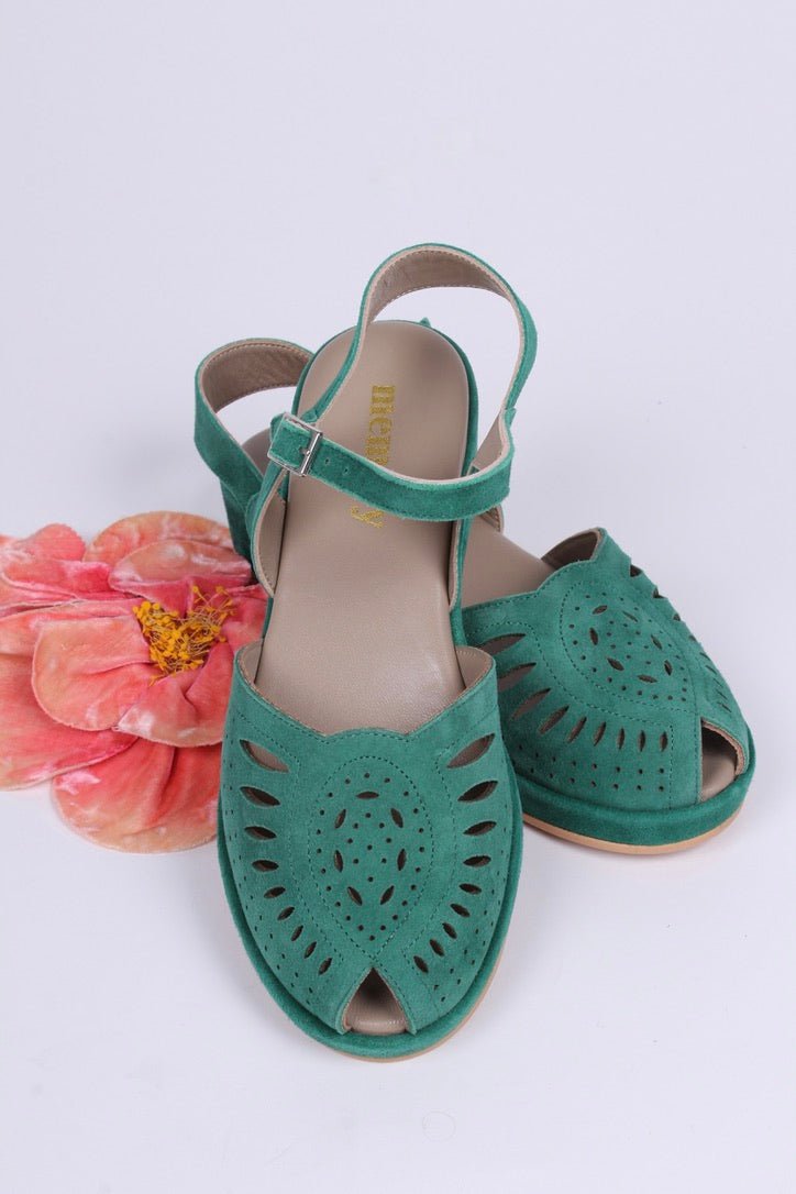 1940s / 50s suede wedge sandals - Green - Ella