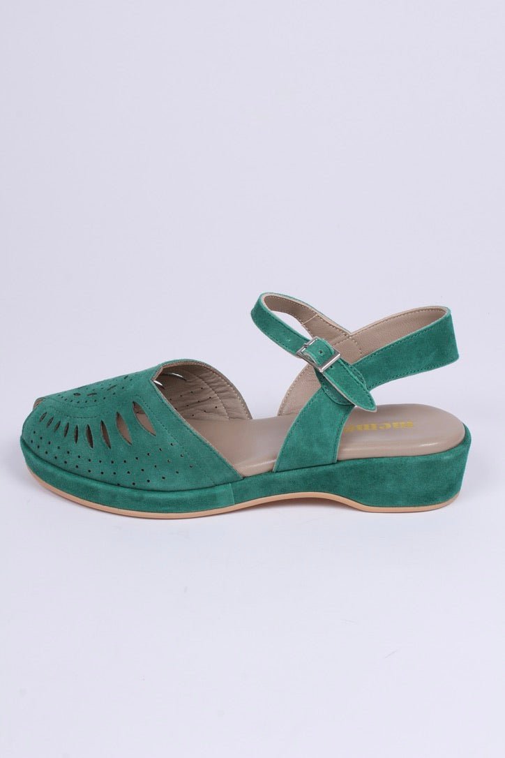 1940s / 50s suede wedge sandals - Green - Ella