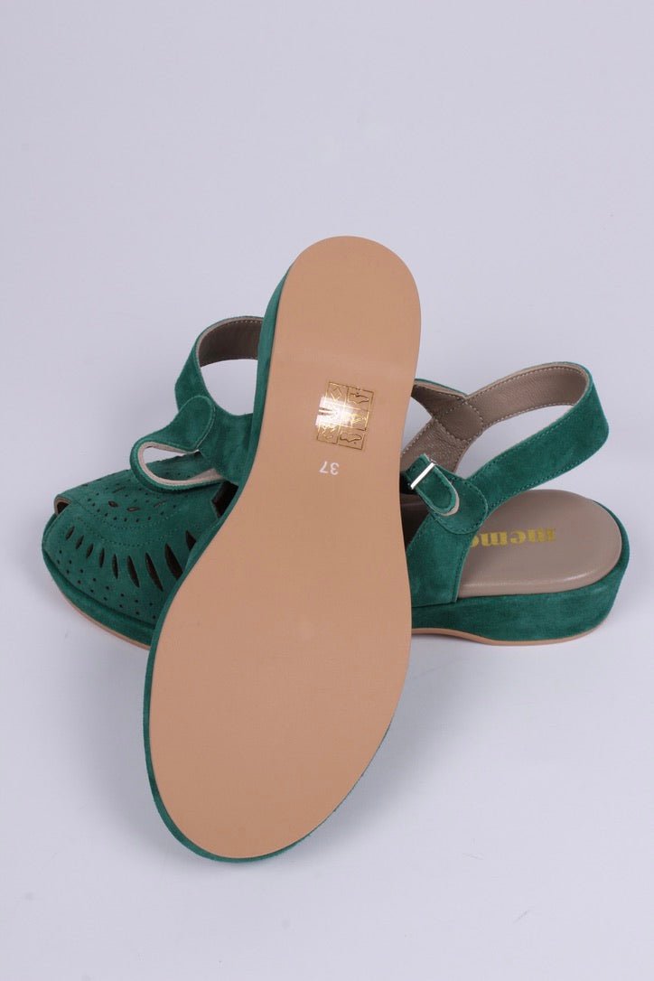 1940s / 50s suede wedge sandals - Green - Ella