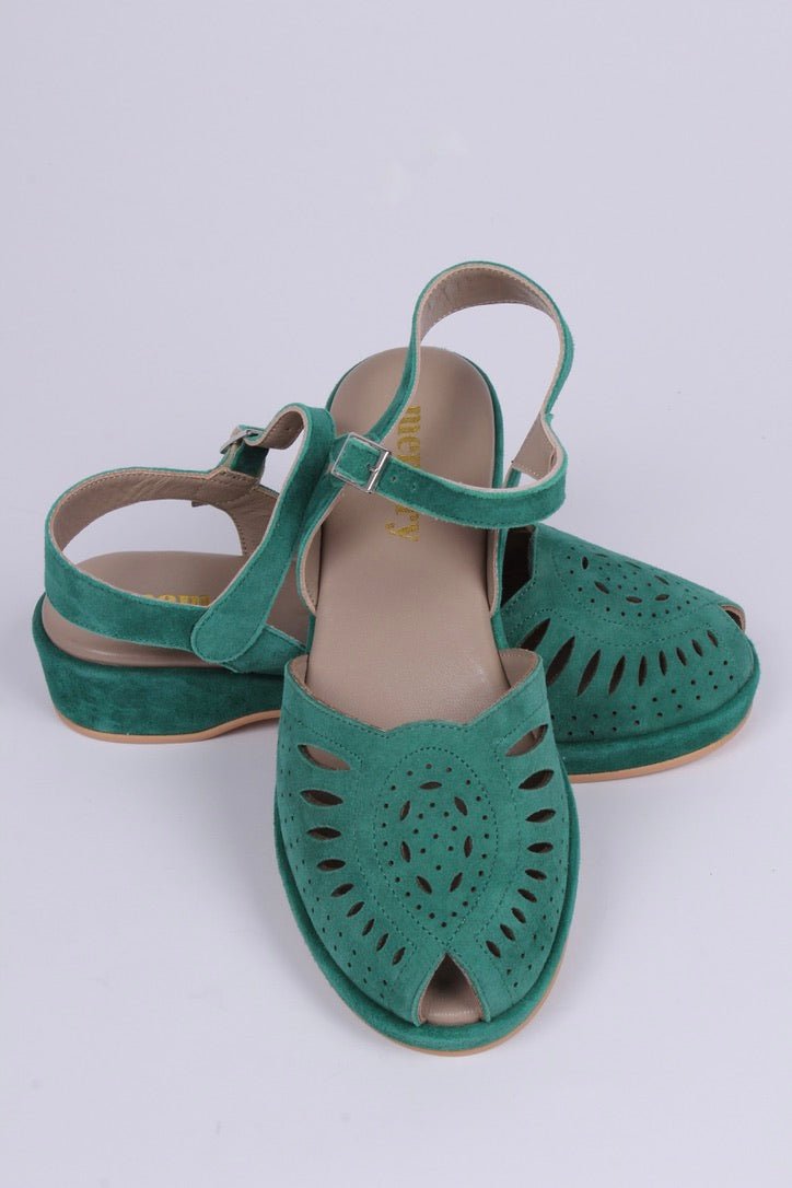1940s / 50s suede wedge sandals - Green - Ella