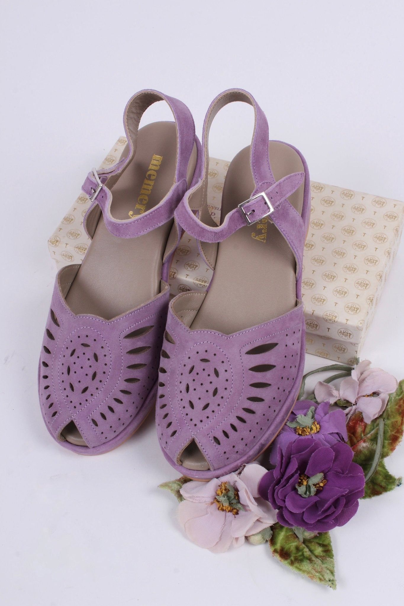 1940s / 50s suede wedge sandals - Lavender - Ella