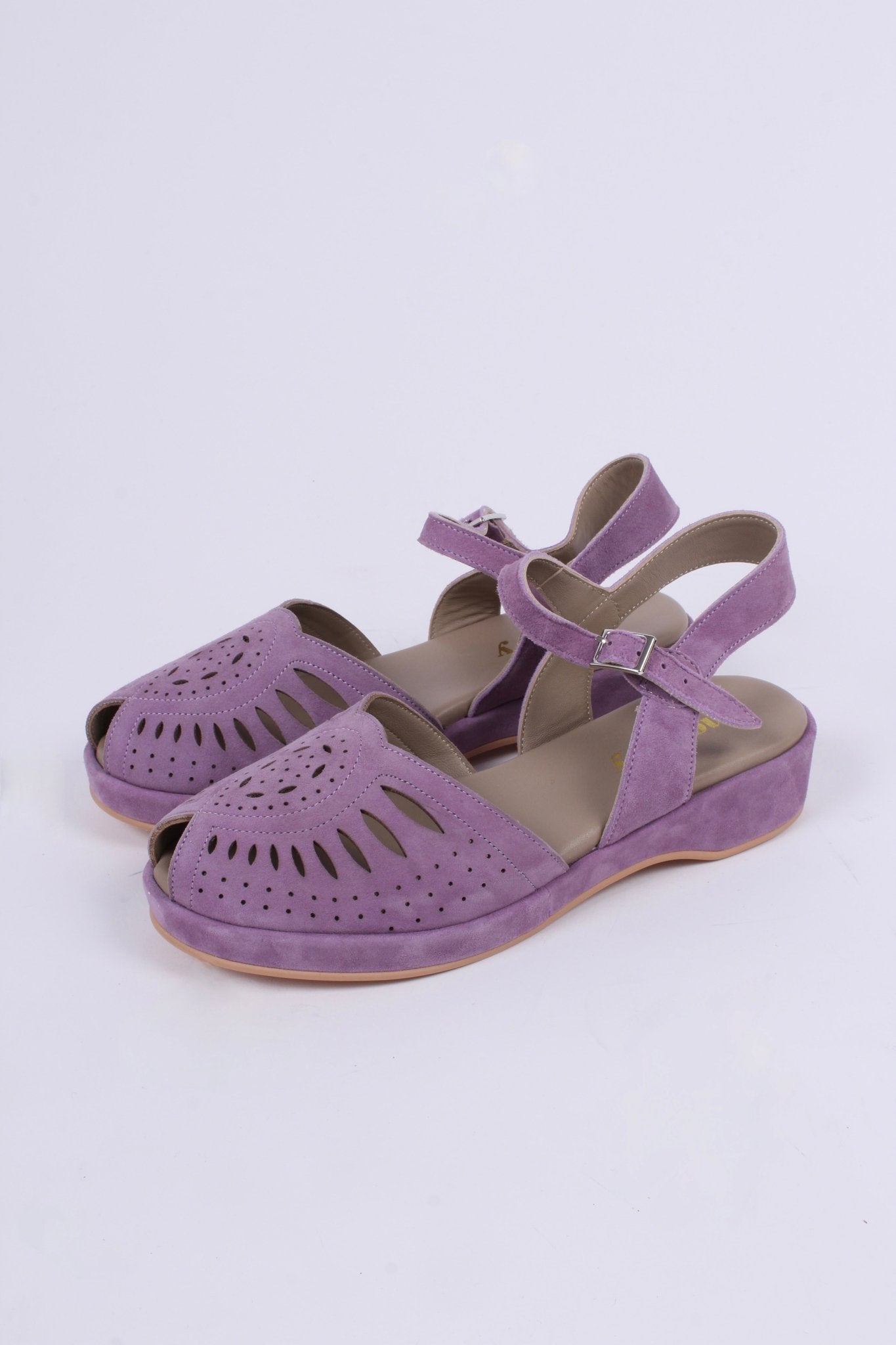 1940s / 50s suede wedge sandals - Lavender - Ella