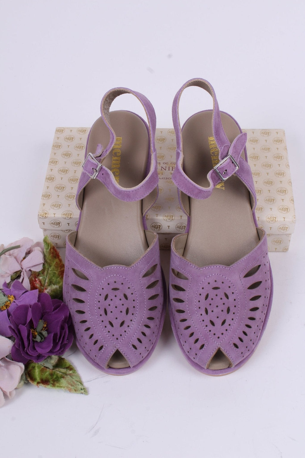 1940s / 50s suede wedge sandals - Lavender - Ella