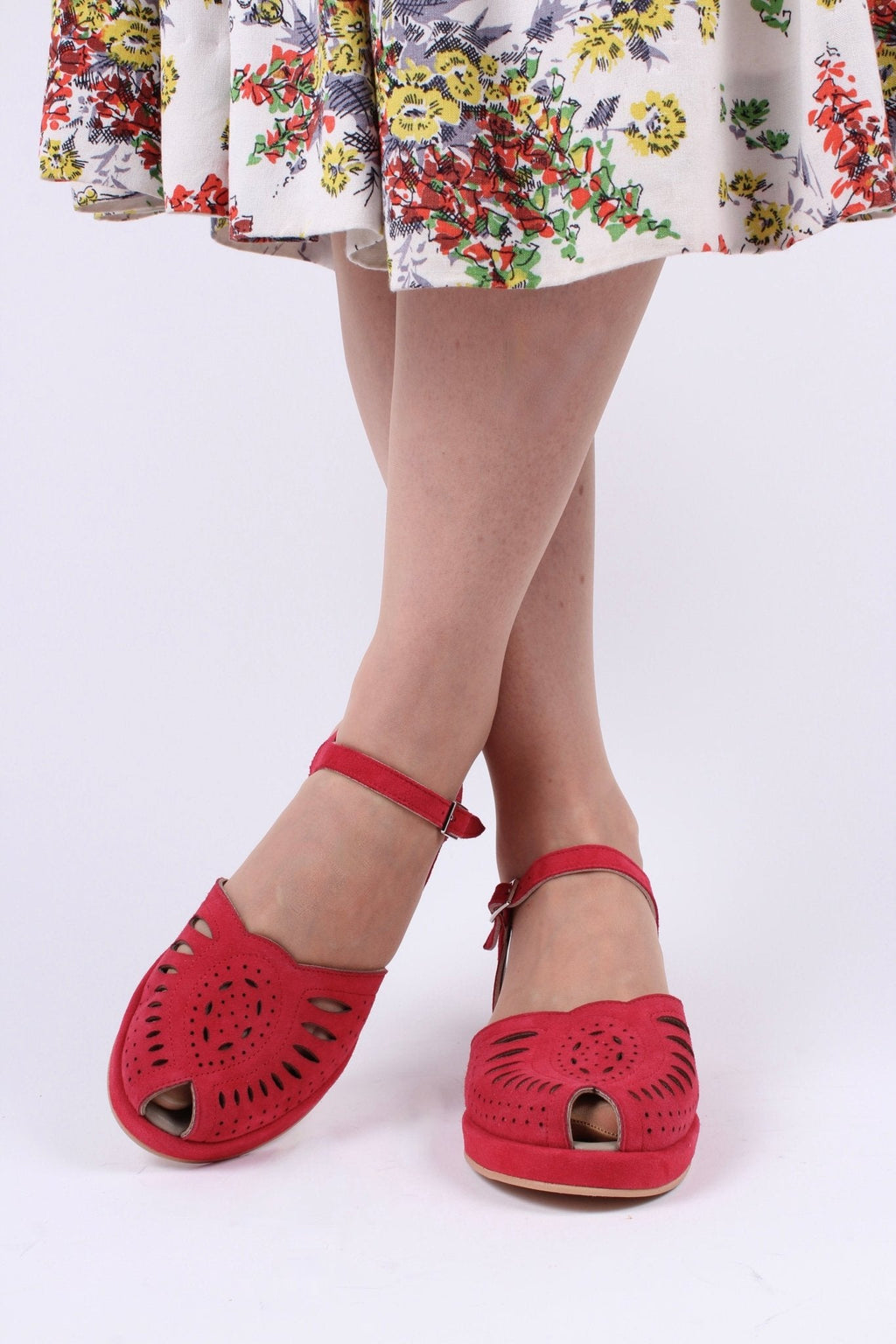 1940s / 50s suede wedge sandals - Red - Ella