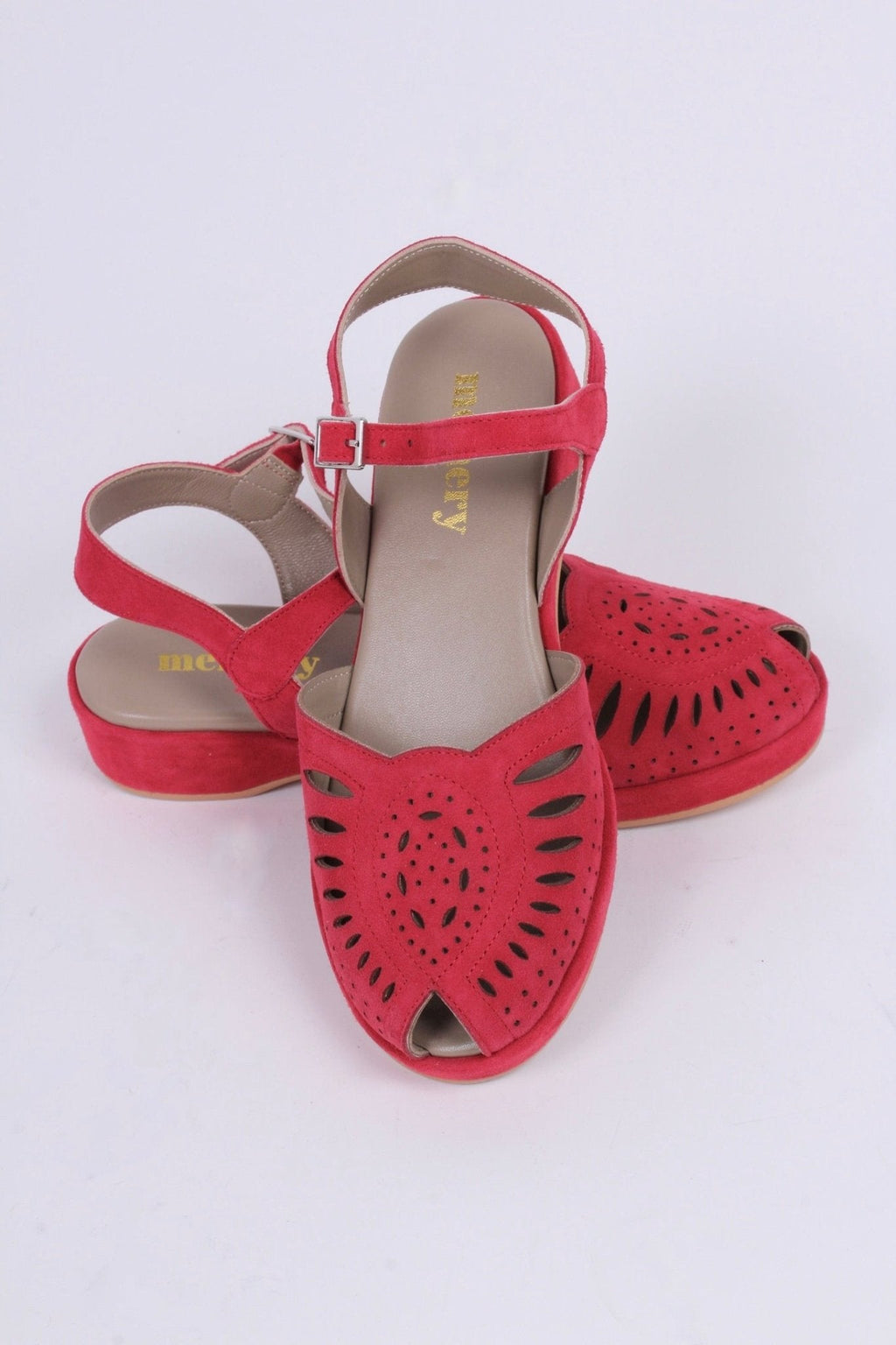 1940s / 50s suede wedge sandals - Red - Ella
