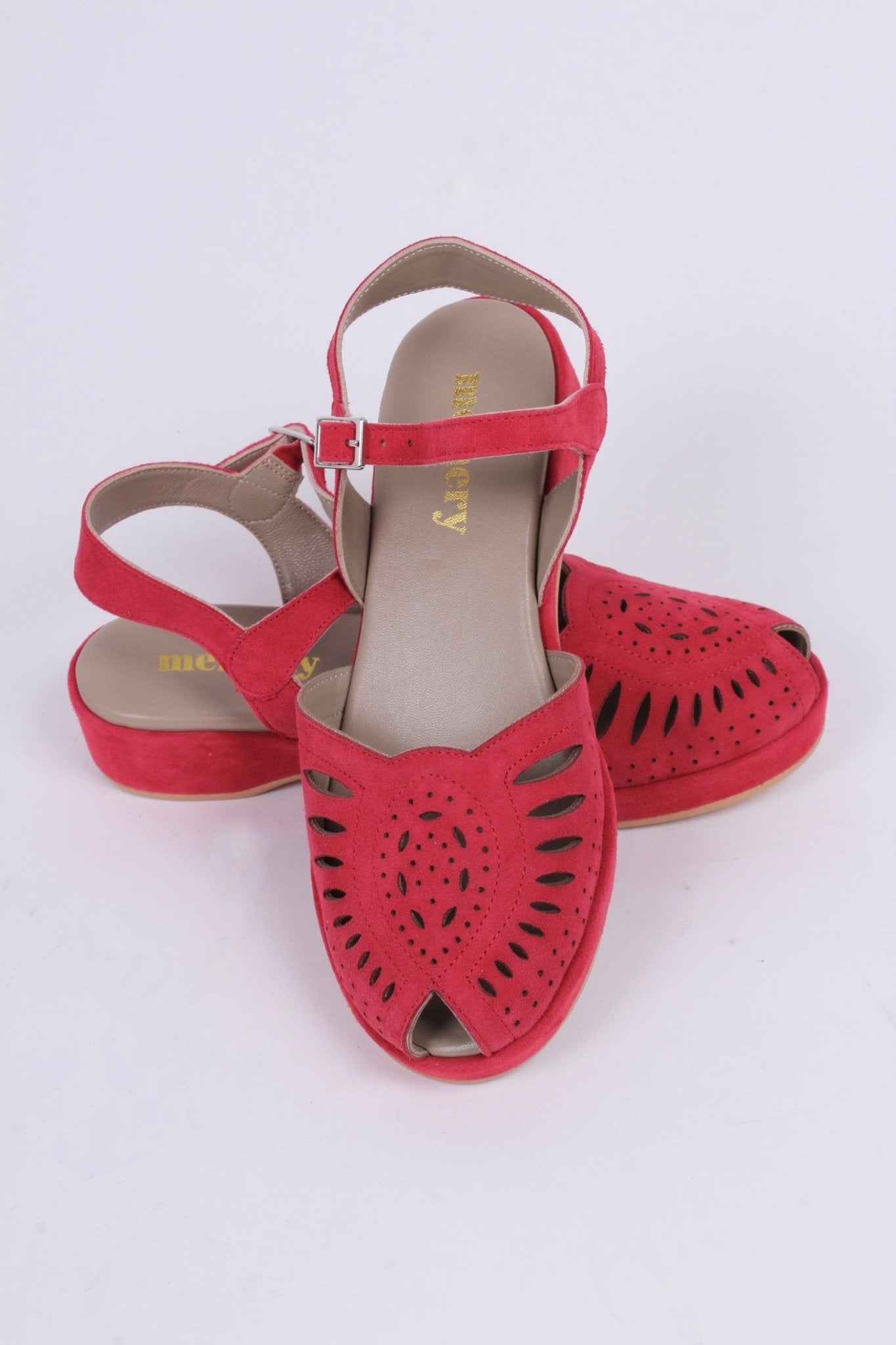 1940s / 50s suede wedge sandals - Red - Ella