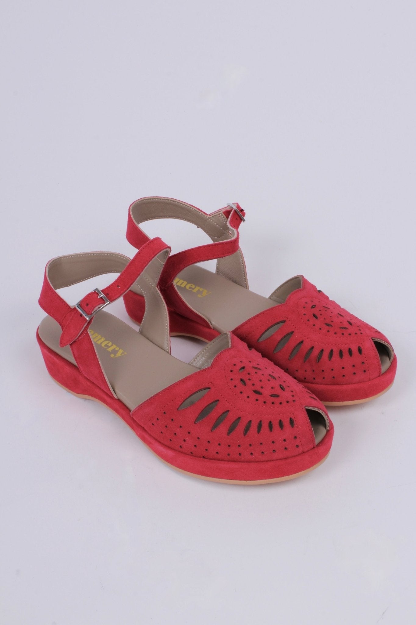 1940s / 50s suede wedge sandals - Red - Ella
