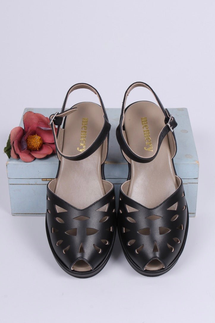 1940s / 50s summer wedge sandals - Black - Sidse