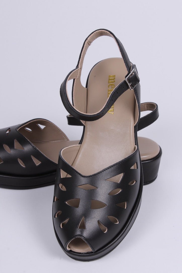 1940s / 50s summer wedge sandals - Black - Sidse
