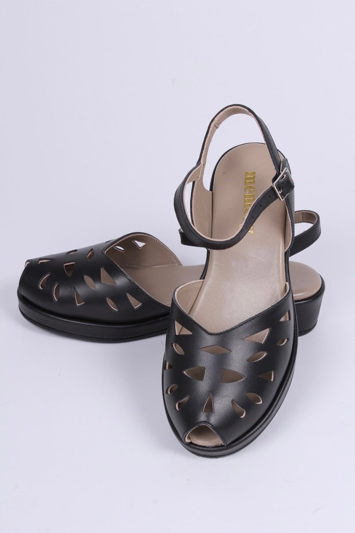 1940s / 50s summer wedge sandals - Black - Sidse