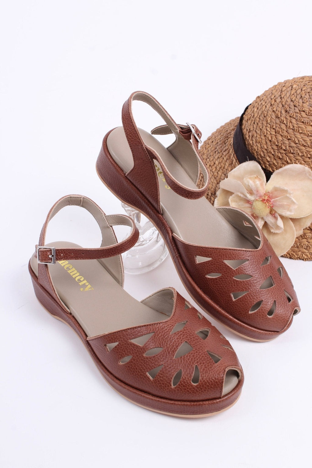 1940s / 50s summer wedge sandals - Brown - Sidse