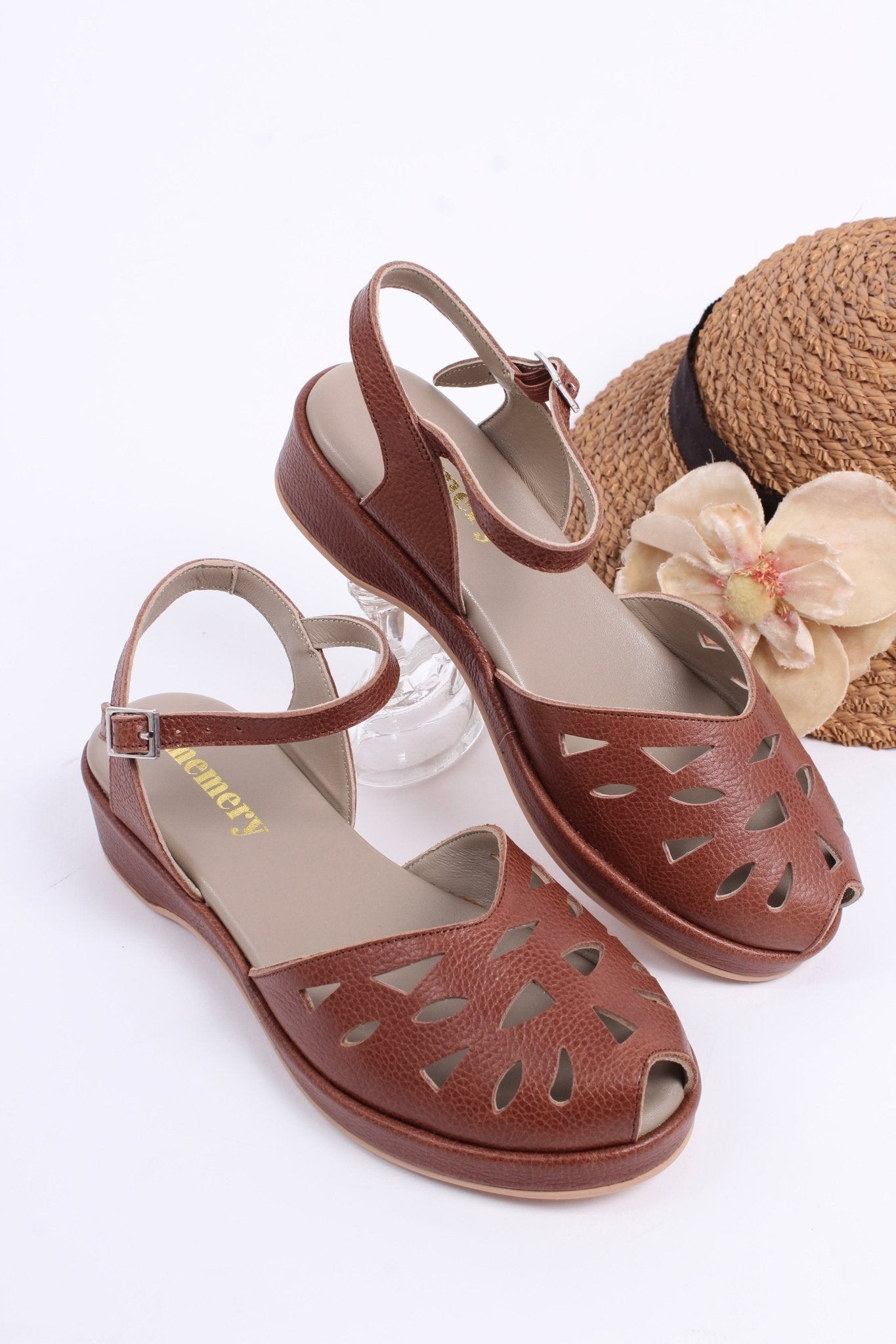 1940s / 50s summer wedge sandals - Brown - Sidse