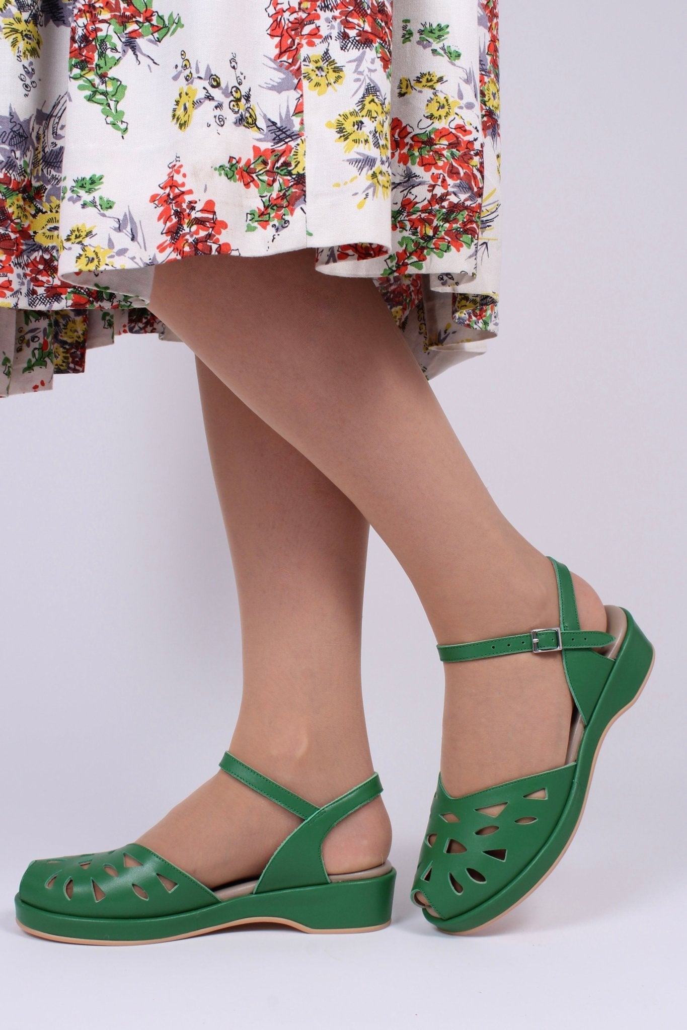 1940s / 50s summer wedge sandals - Green - Sidse