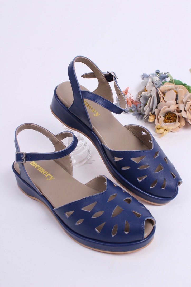 1940s / 50s summer wedge sandals - Navy Blue - Sidse